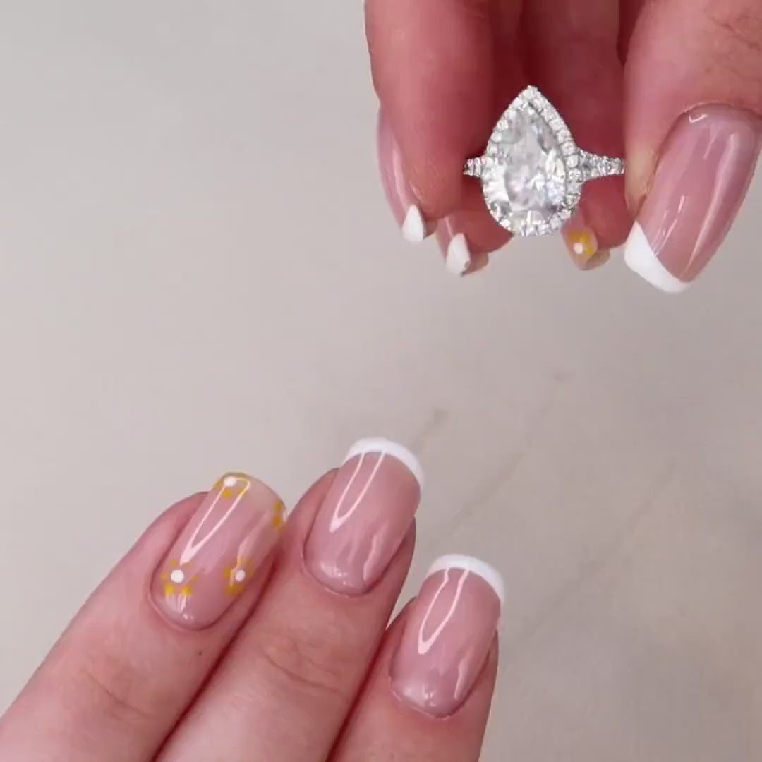 3.0 CT Pear Halo & Split Shank Moissanite Engagement Ring